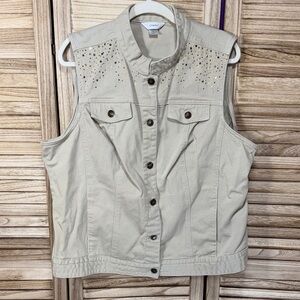 Cj Banks Sleeveless Beige Button-Up Vest with Sequence Front 2X